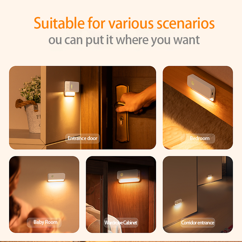 Rechargeable Battery Night Lightwith Dusk to Dawn Sensor for Stairs, Wall, Closet, Cabinet
