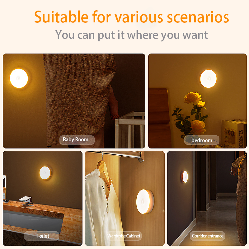 LED Wireless Motion Sensor Night Light for Bathroom Hallway Bedroom Stairway