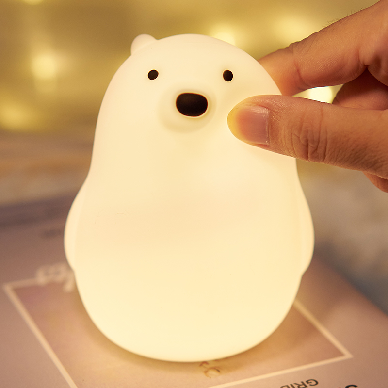Polar Bear Silicone Night Light, Warm Light for Nursery & Bedroom