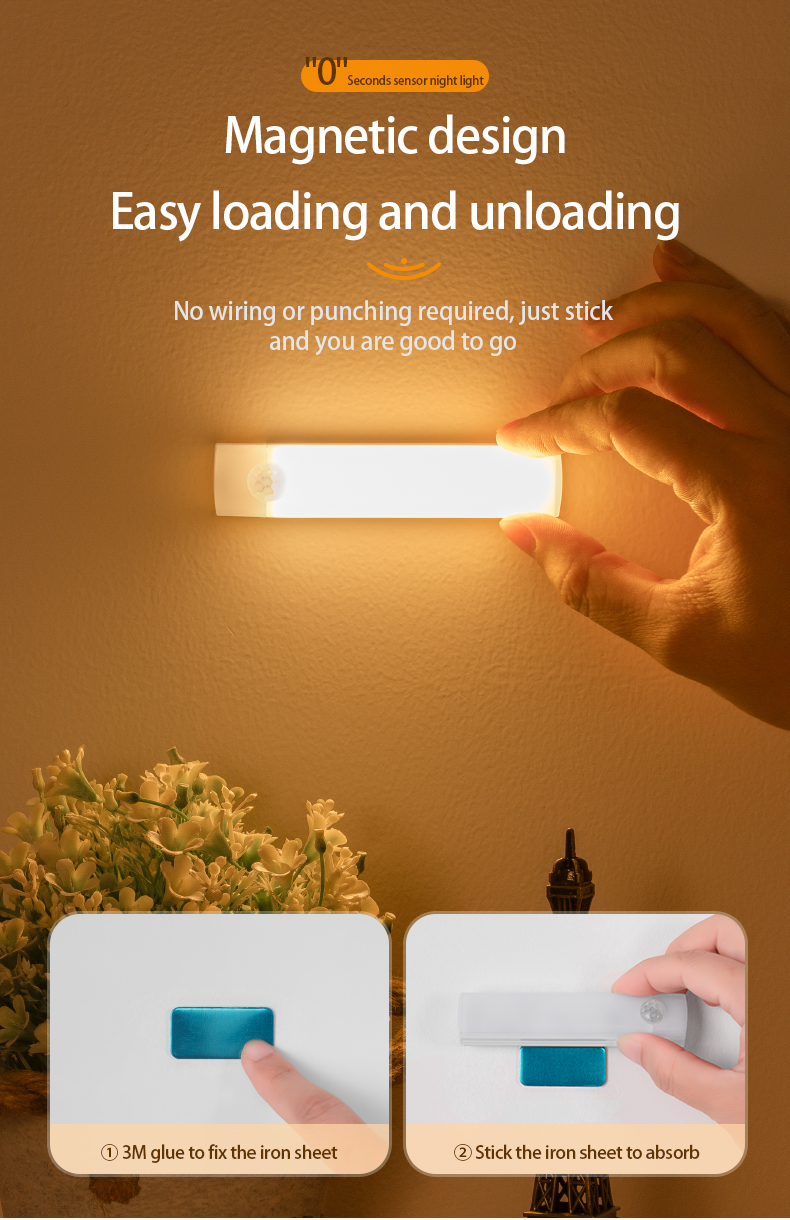 Rechargeable Motion Sensor LED Night Light - Adjustable, No Drill, Indoor Use