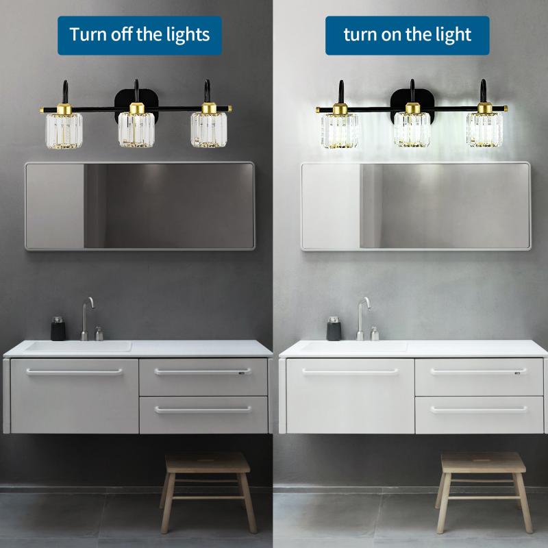 Modern Matte Black 3-Light Vanity Light, Bedroom & Living Room