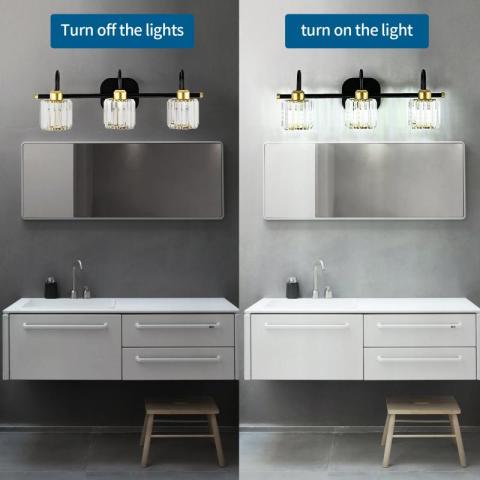 Modern Matte Black 3-Light Vanity Light, Bedroom & Living Room