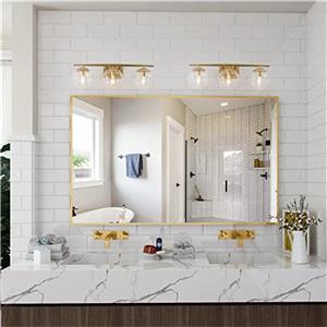 现代 3 灯梳妆台灯，金色浴室壁灯
