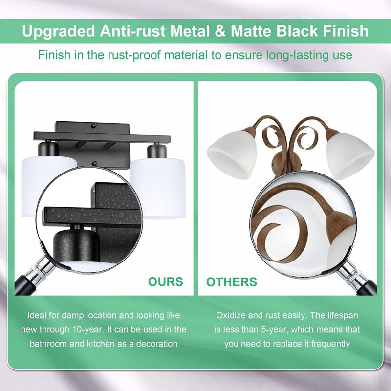 Modern Matte Black Vanity Light, 2-Light Bathroom Wall Sconce