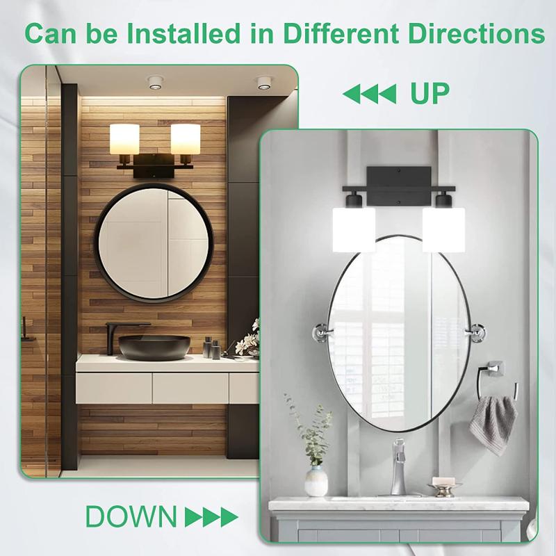 Modern Matte Black Vanity Light, 2-Light Bathroom Wall Sconce