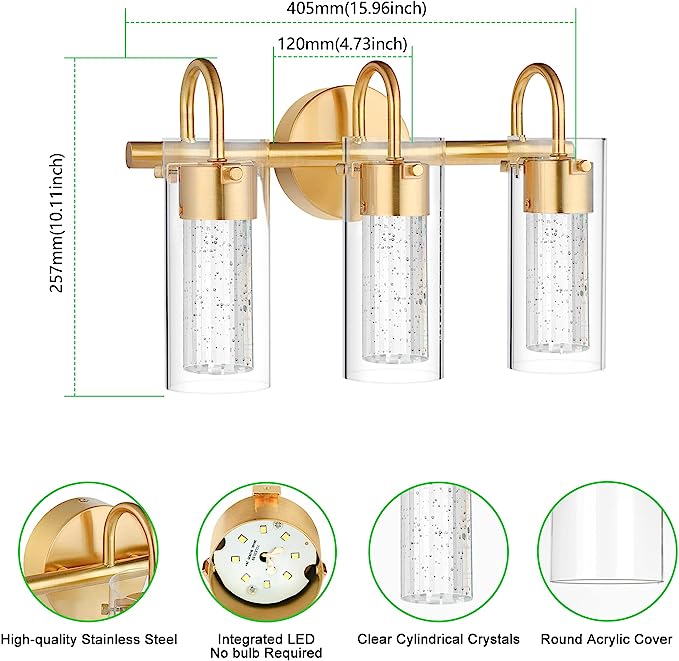 Modern LED Vanity Light with Clear Cylindrical Crystals