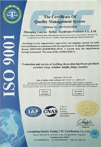 Il certificato del sistema di qualità internazionale ISO9001