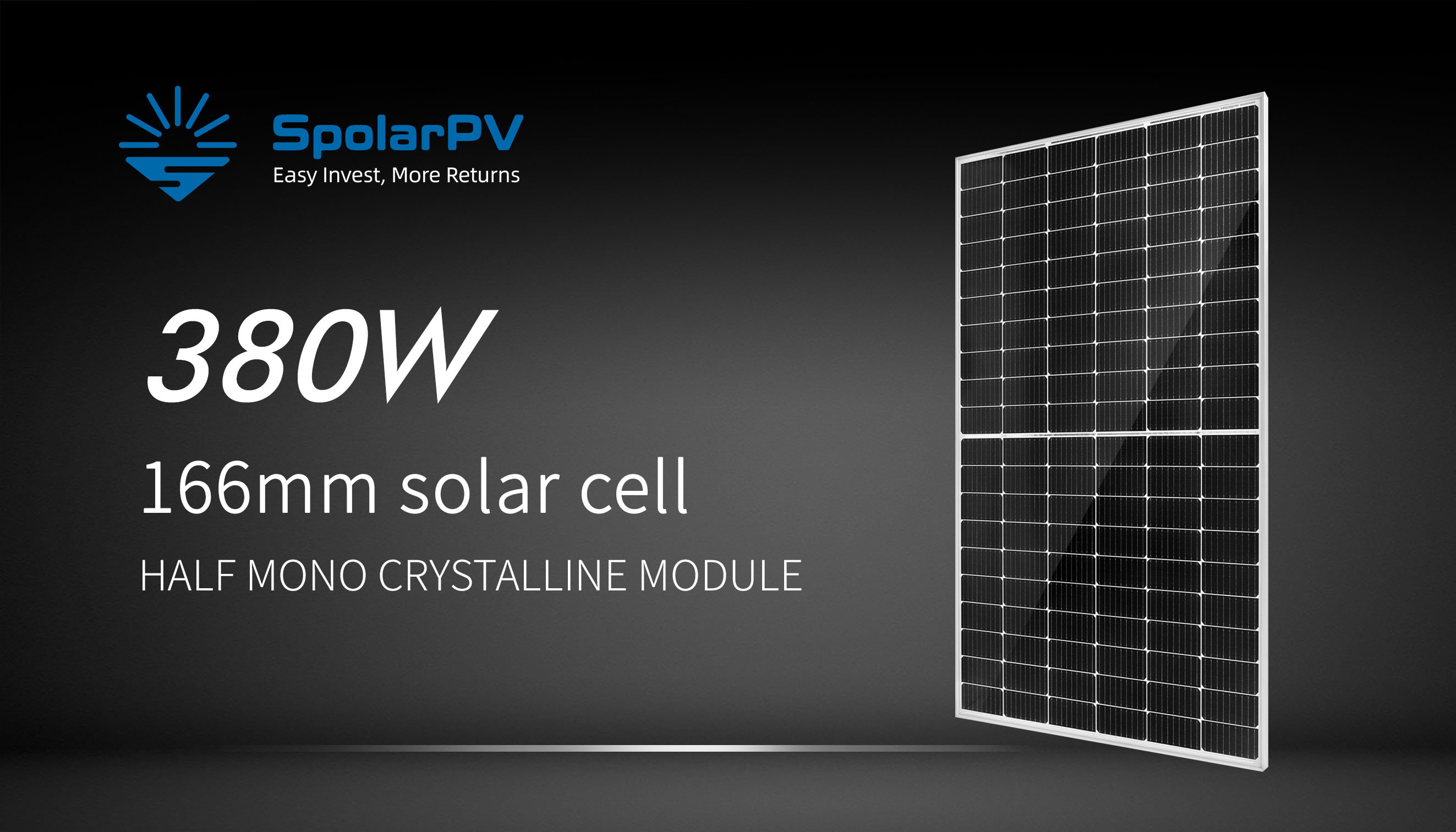 SpolarPV 380w 166mm solar cell half mono module