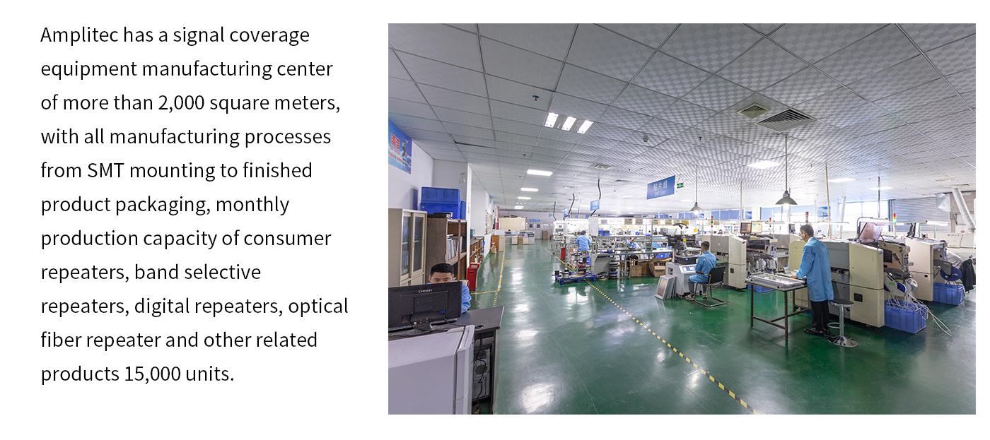 Amplitec has a signal coverage equipment manufacturing center of more than 2,000 square meters,with all manufacturing processes from SMT mounting to finished product packaging,monthly production capacity of consumer repeaters,band selec.jpg