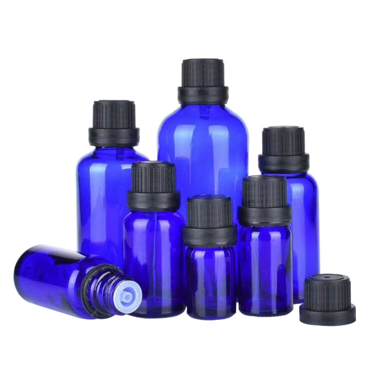 Supply Blue glass esential oil glass bottle with lid Wholesale Factory
