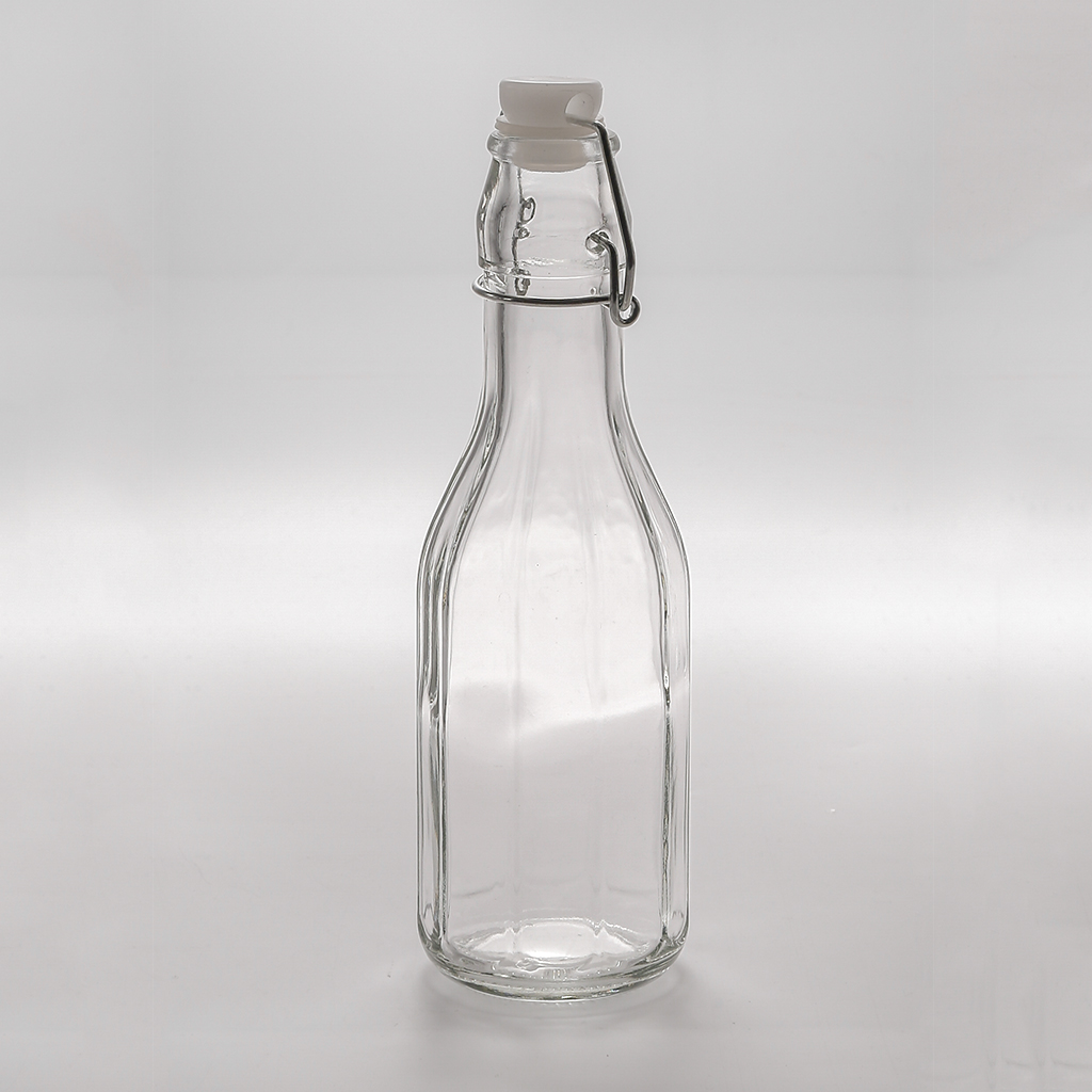 clear Beverage wine glass bottle with swing top cap