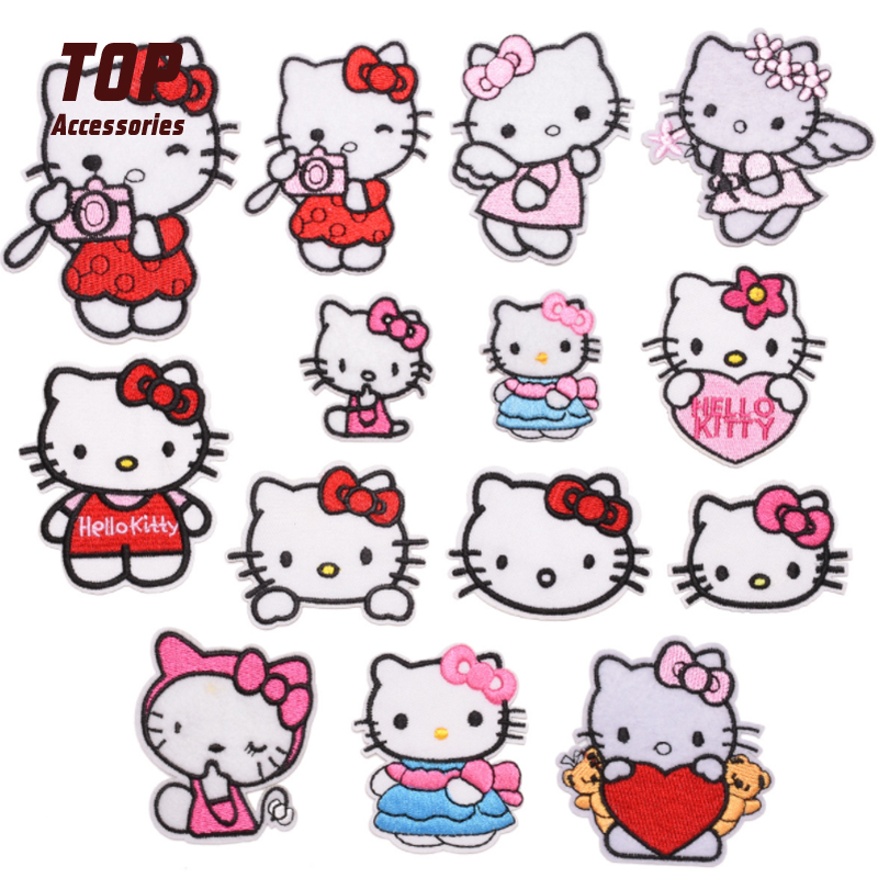 Parches bordados de tela de dibujos animados de Hello Kitty