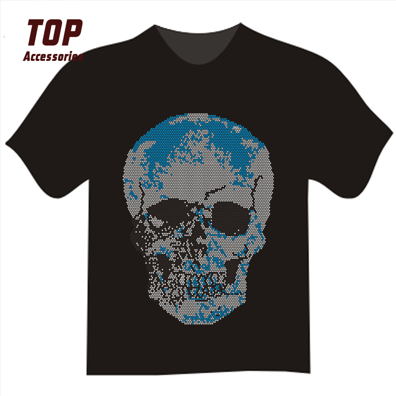 T-shirt personnalisé de grands transferts de strass de crâne pour des hommes