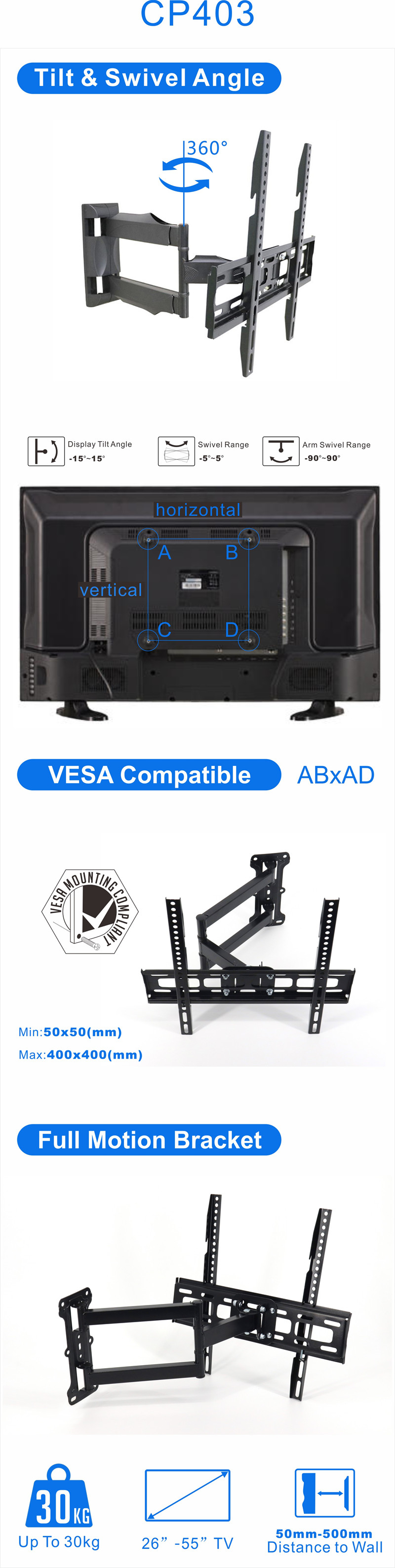 proper swing arm full motion tv bracket