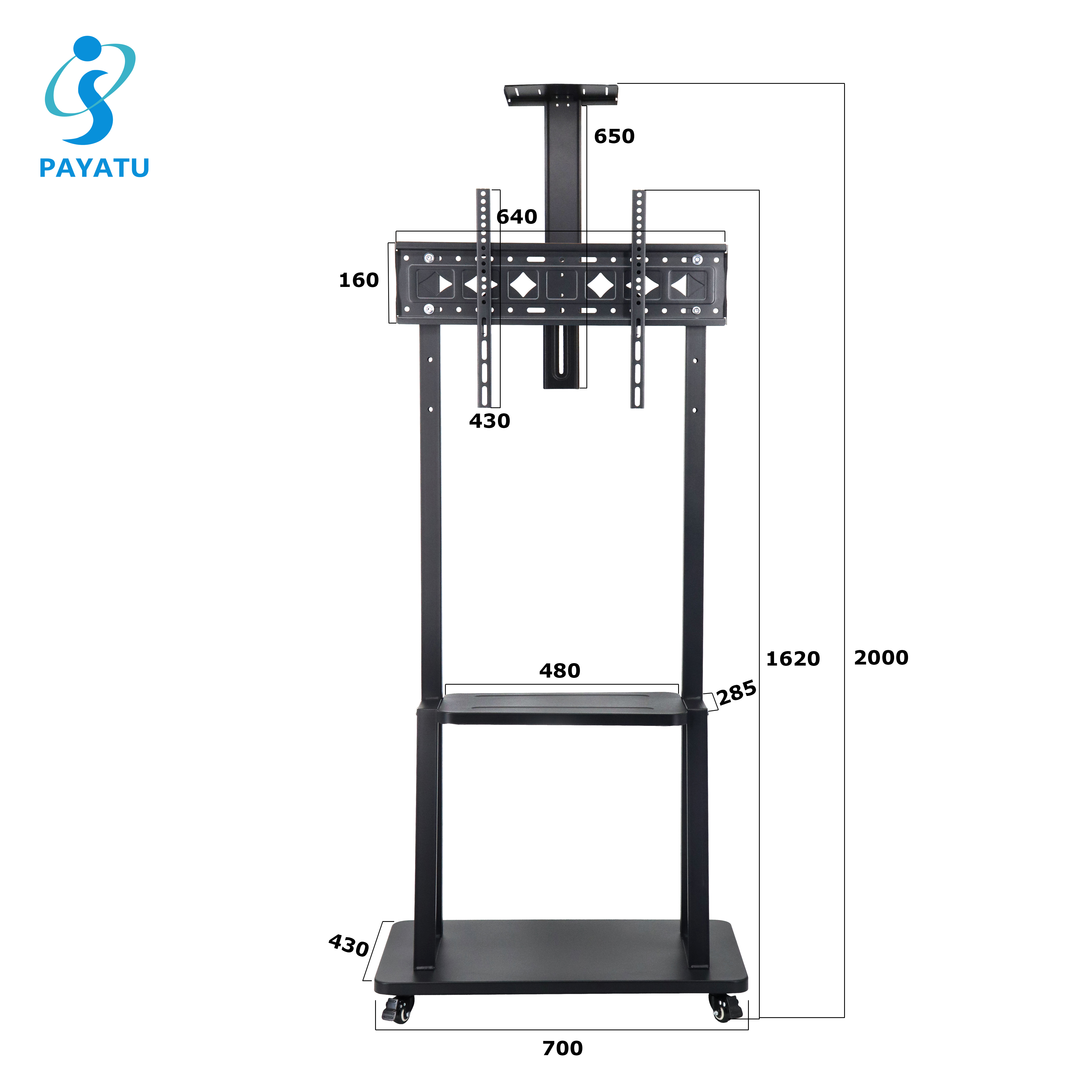 Movable mobile tv cart on wheels Y800 for 32-75 inch