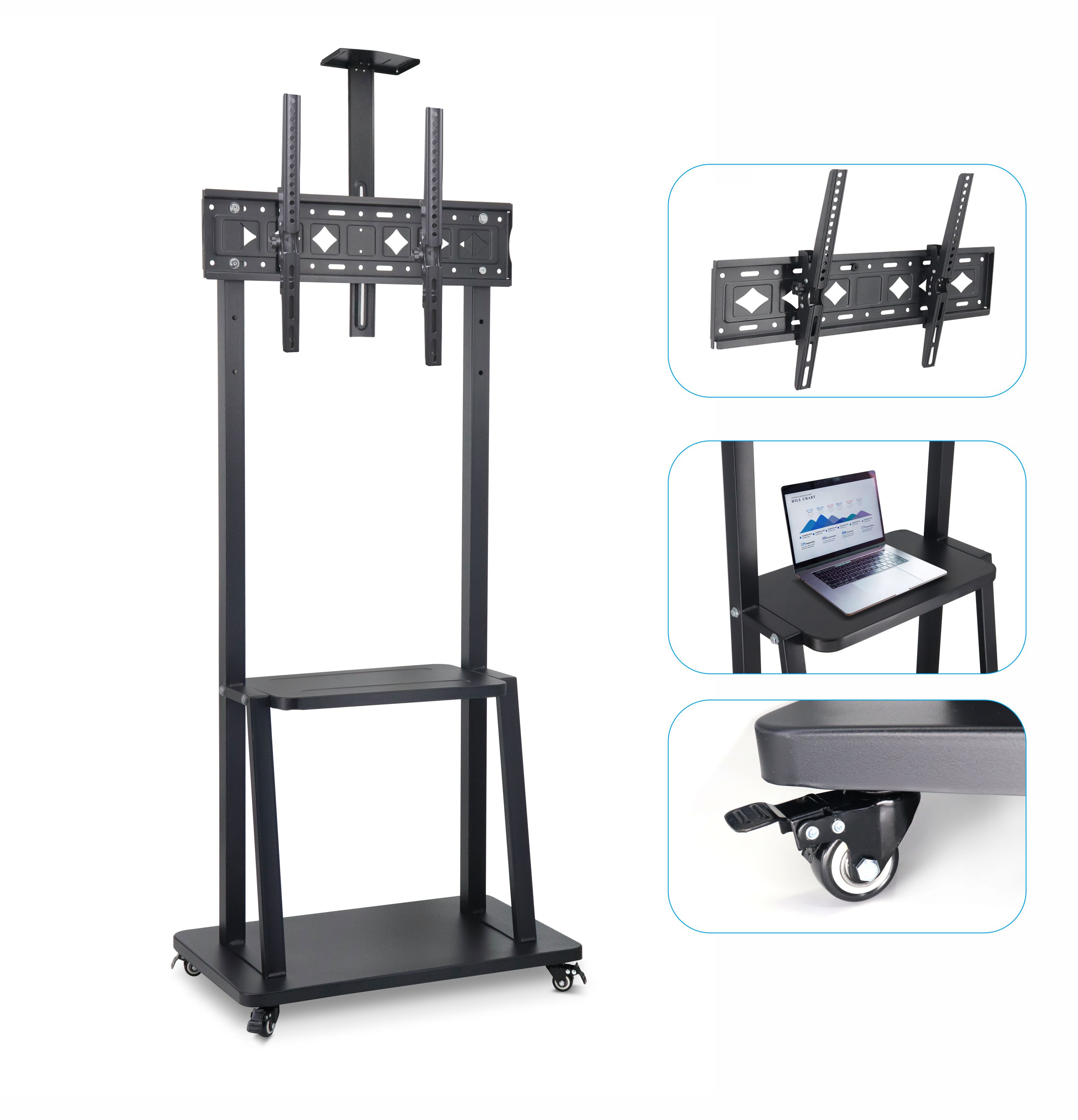 Movable mobile tv cart on wheels Y800 for 32-75 inch