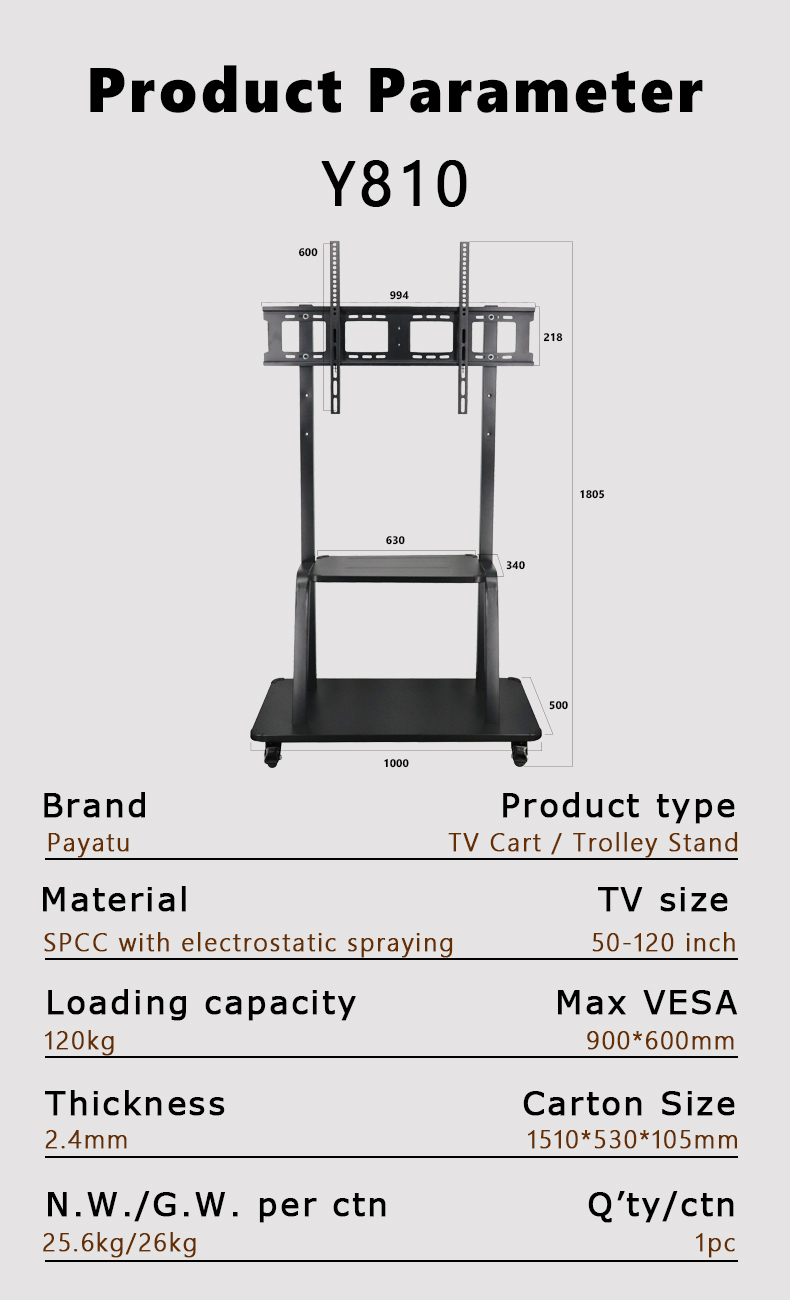 rolling tv stand with mount