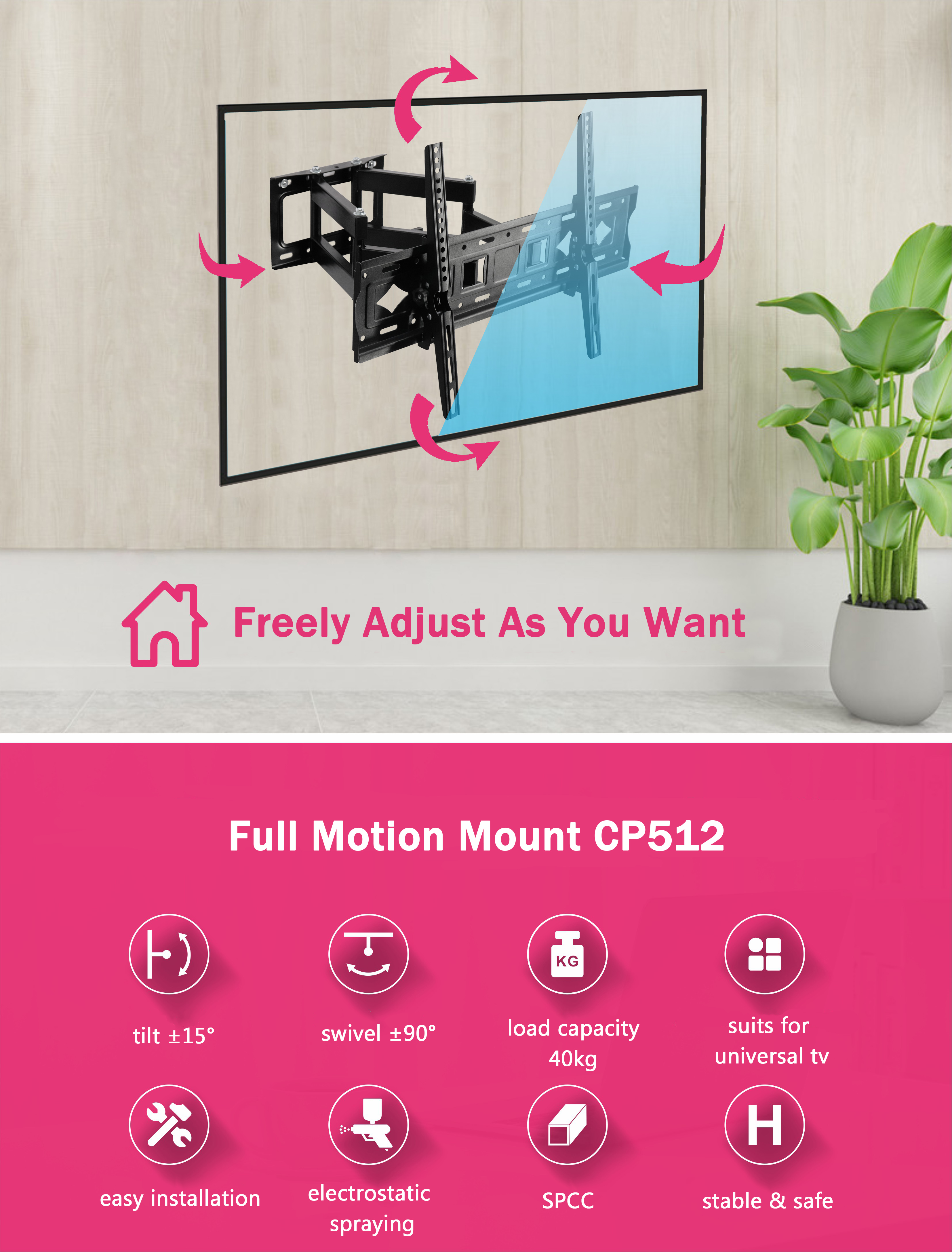 large full motion tv wall mount