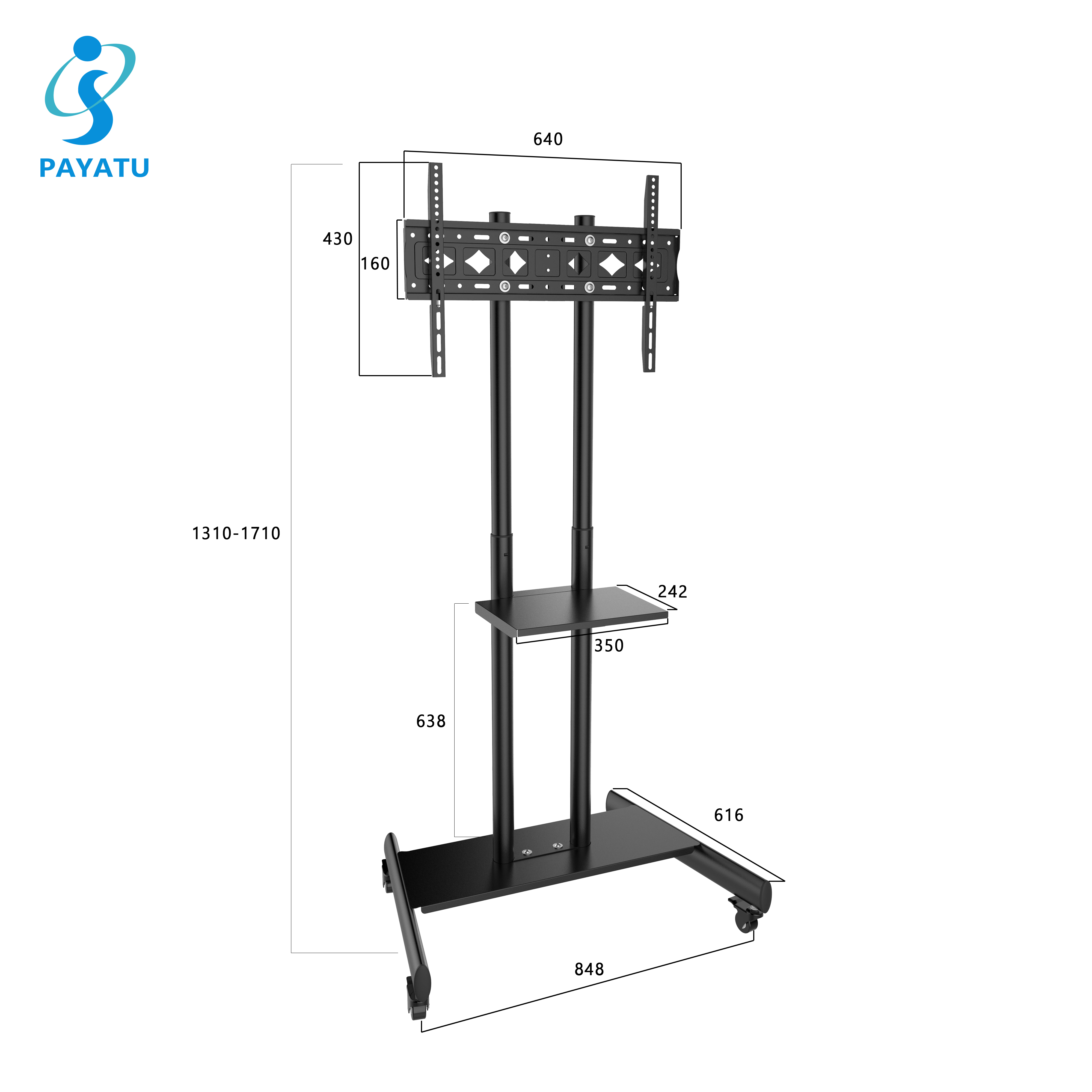 Mobile Cart For TV Stand In Wheels Universal Television Cart Rolling Cart TV