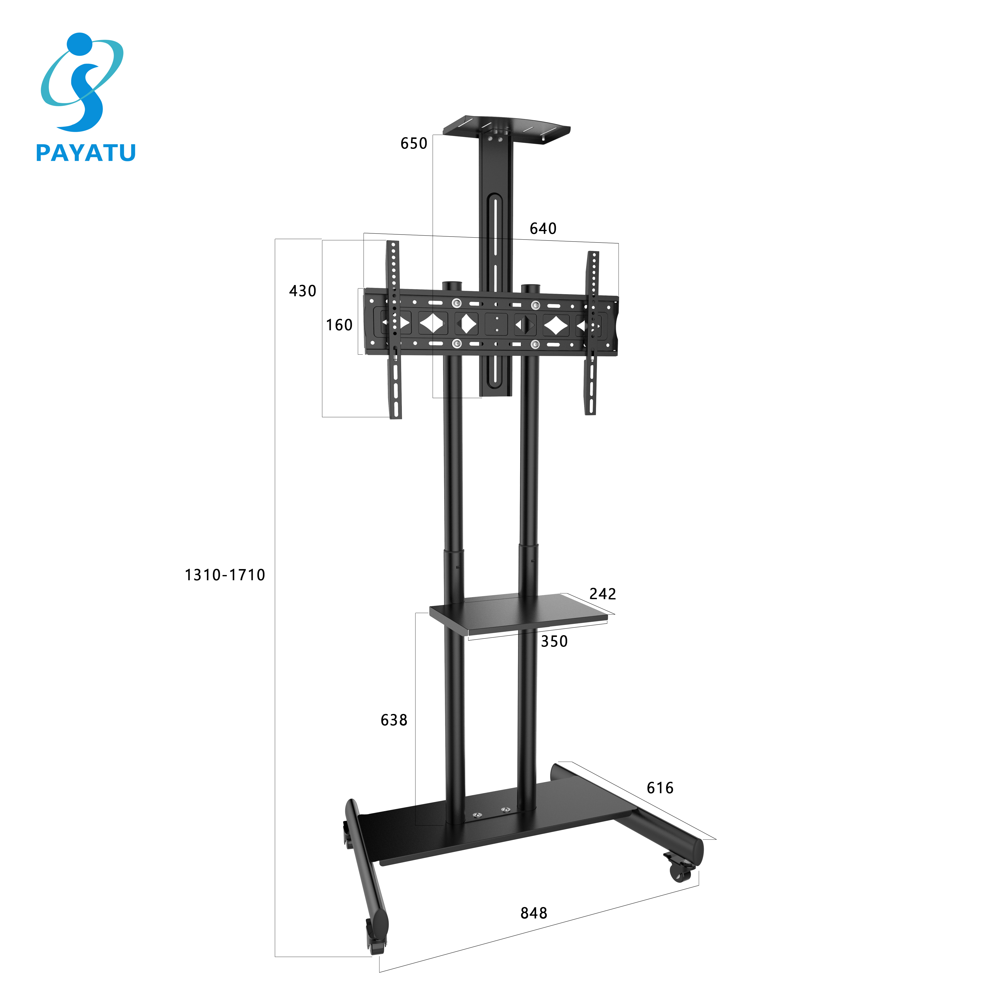Mobile Cart For TV Stand In Wheels Universal Television Cart Rolling Cart TV