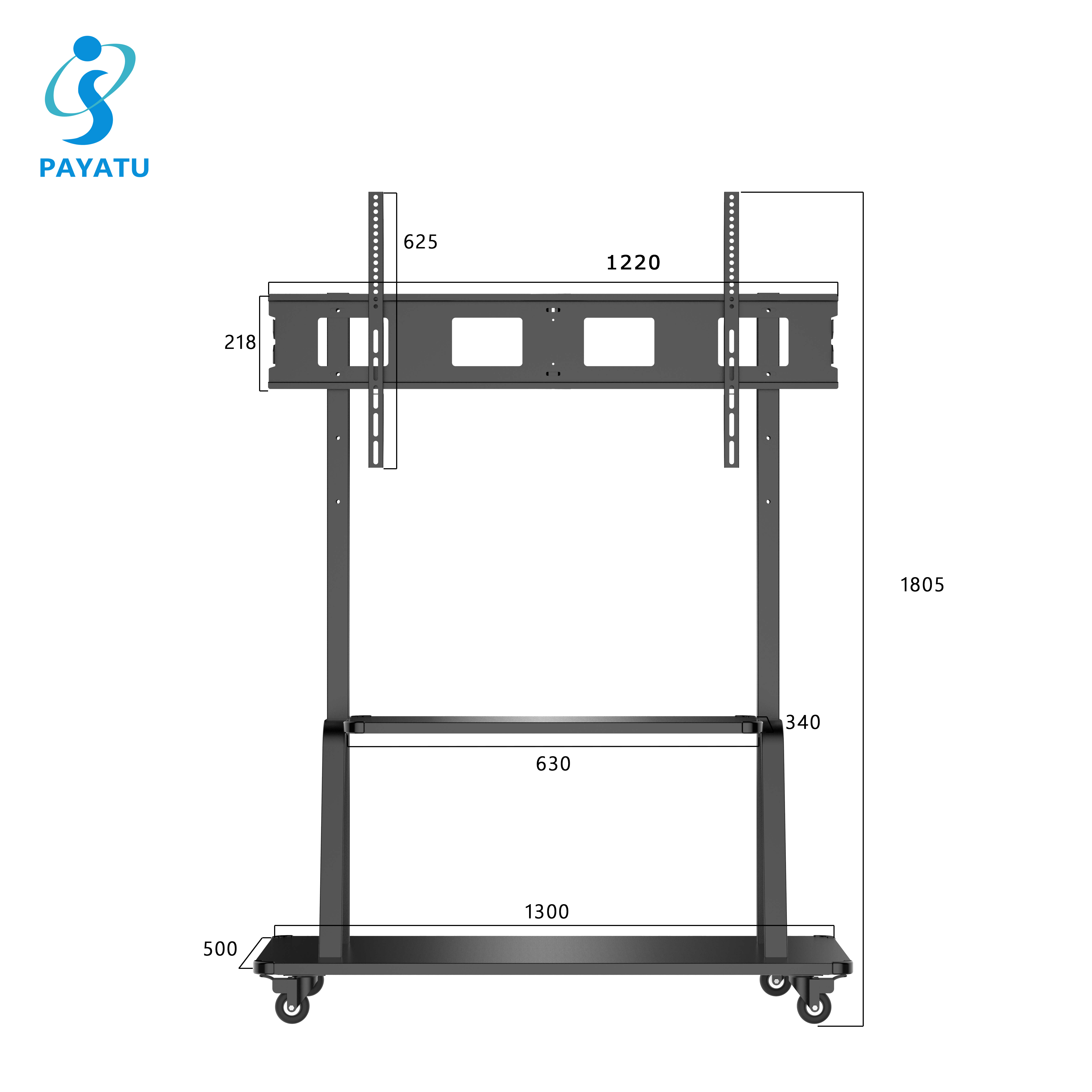 Large Size Mobile TV Stand 50-150 Inch Rolling TV Mount On 360 Degrees Rotating Wheels