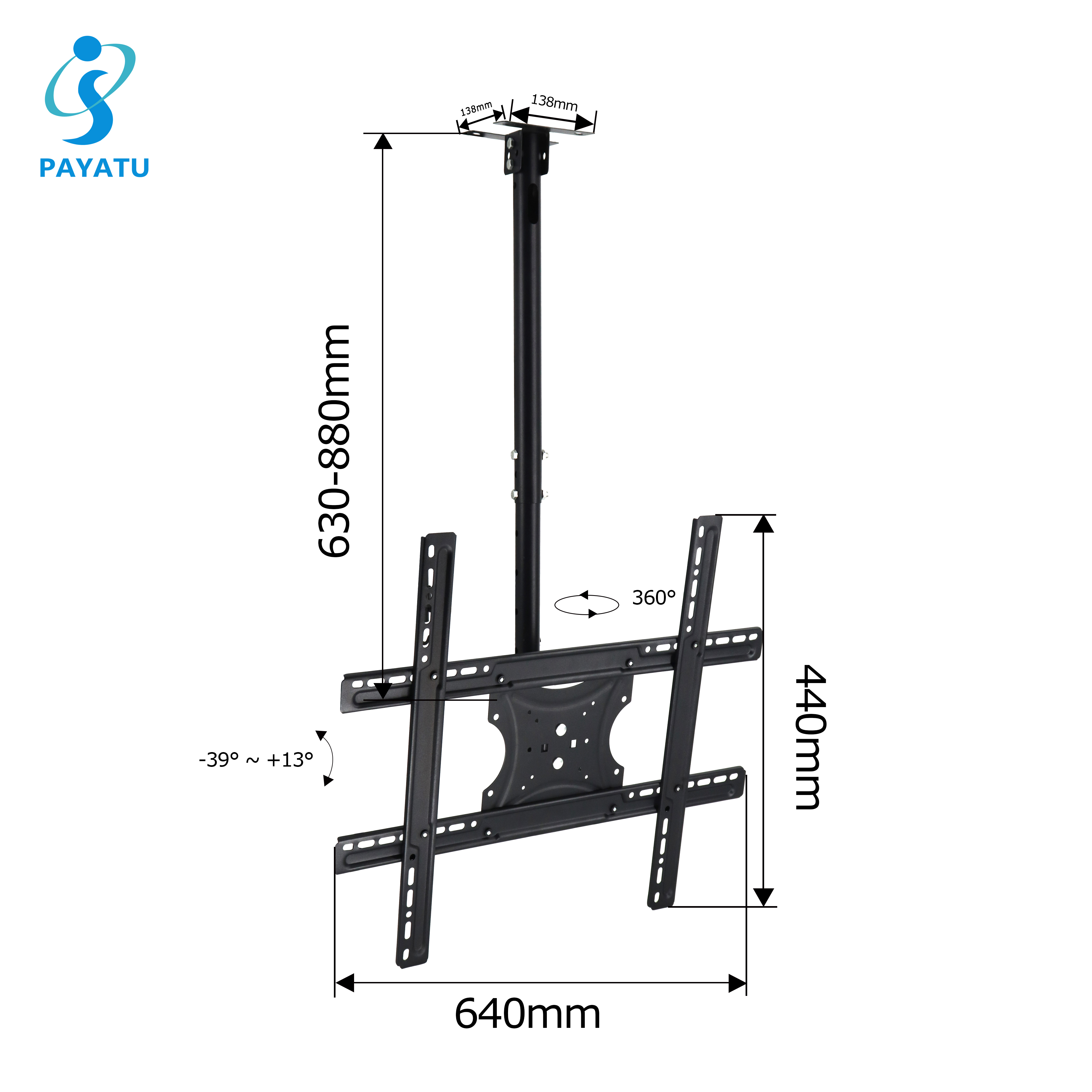 Height Adjustable Ceiling Tv Brackets For 42-75 Inch Tv