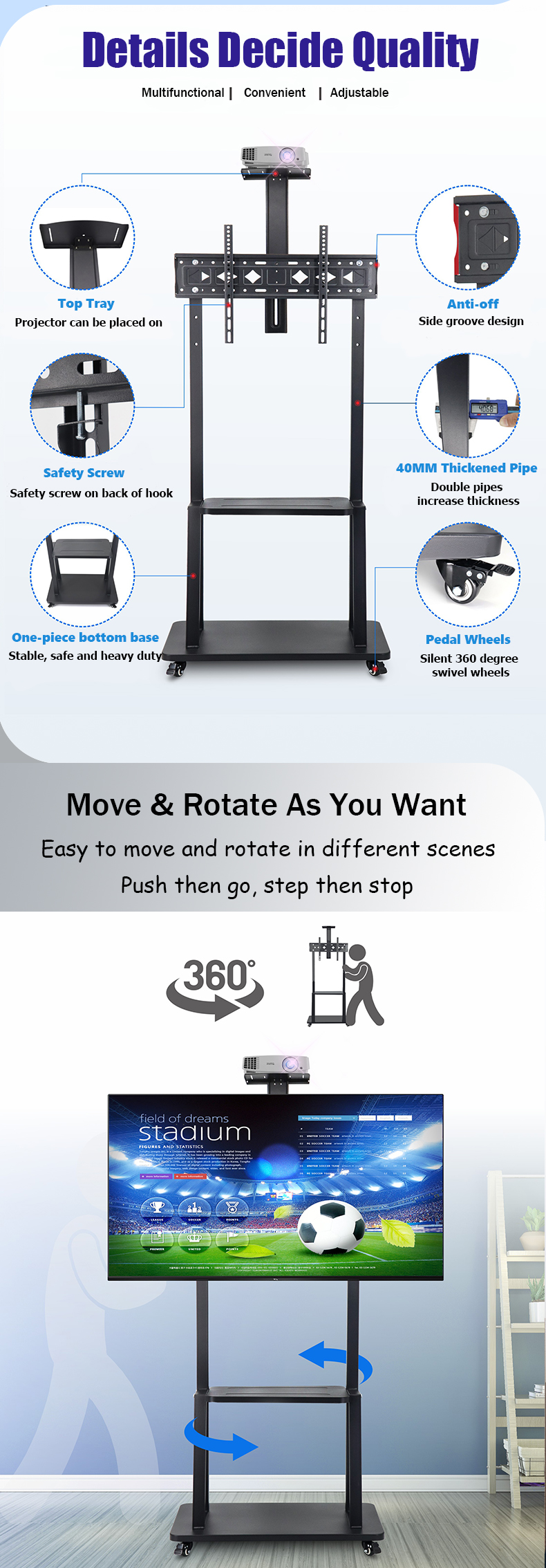 movable tv stand on wheels