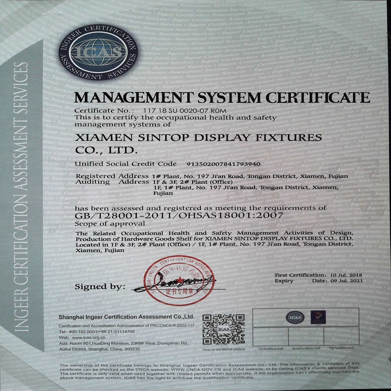 Sintop is SAS 18001 certified