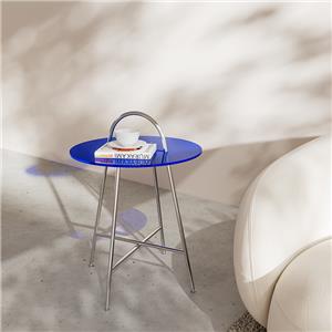 Runde Acrylplatte mit Metallbeinen, Nachttisch, Beistelltisch