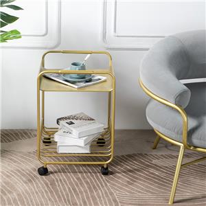 Goldfarbener luxuriöser Beistelltisch aus Metall mit mobilem Regal