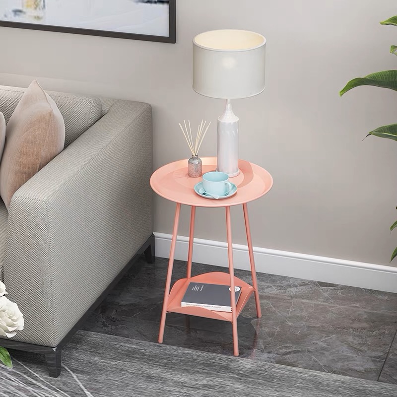 Round side sofa table 2-Tier Small Nightstand Table