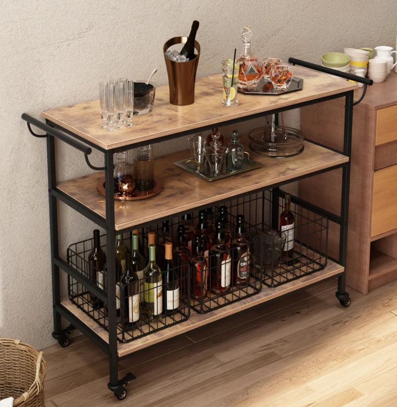 Portable wooden kitchen cart shelves