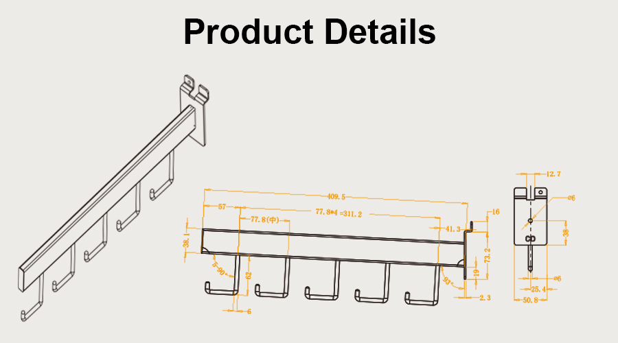 5-hook slatwall display