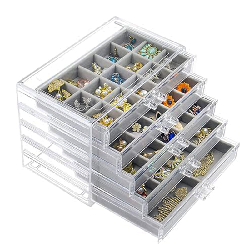 Clear Acrylic Jewelry Organizer na may 4 na drawer