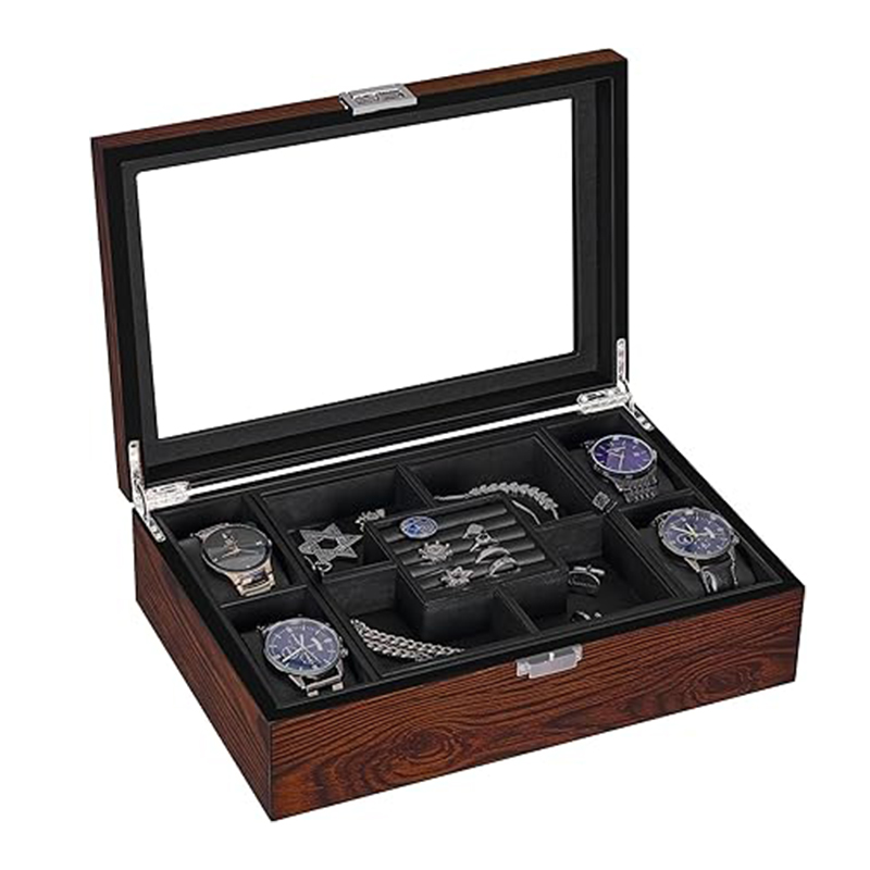 Luxury Men's Jewelry Box na may Glass Top