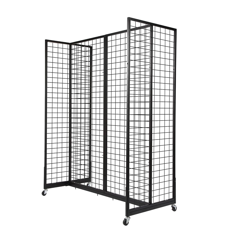 4-Panel Grid Gondola Display Stand with Wheels