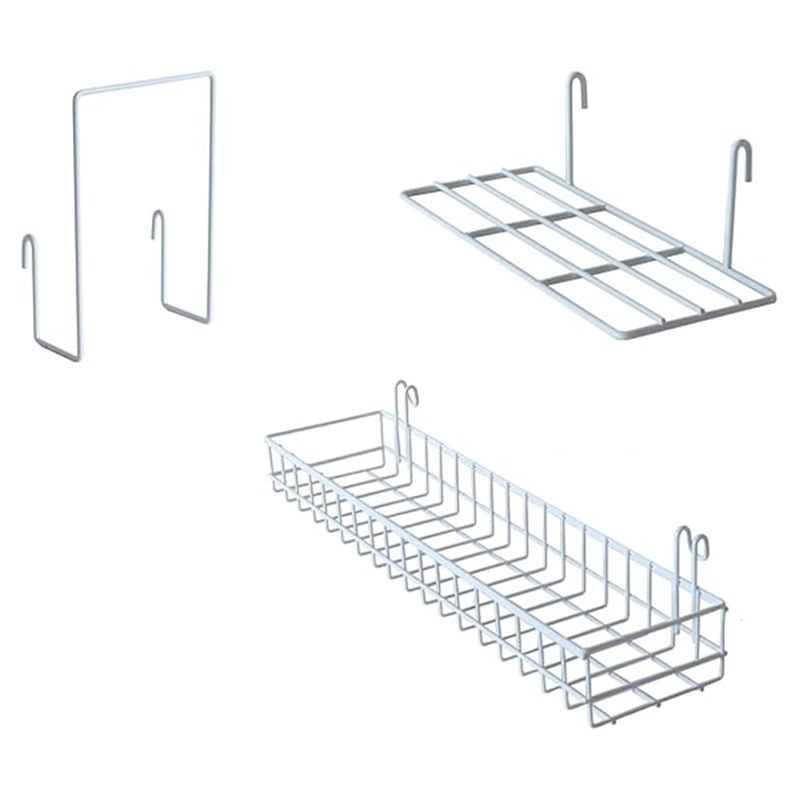 Wall Grid Panel Hanging Basket na may mga Hook