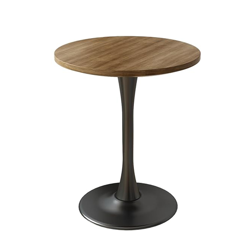 Modern Round Wooden Dining Table na May Metal Base