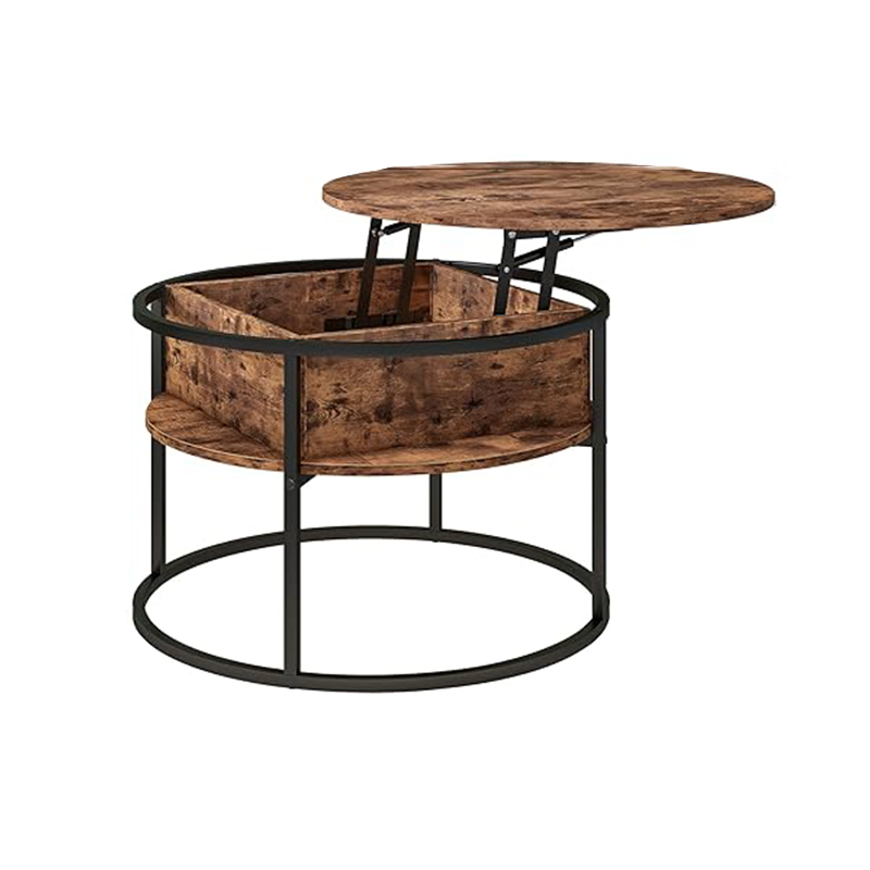 Modernong Lift-Top Round Coffee Table na may Nakatagong Imbakan