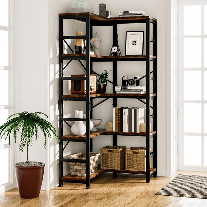 Stylish Double-Sided 5-Tier Corner Bookshelf