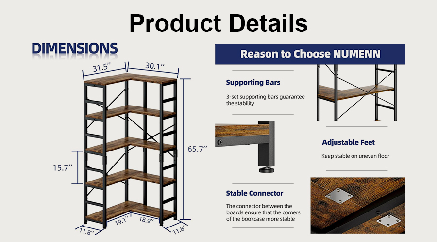 Stylish Double-Sided 5-Tier Corner Bookshelf Manufacturers, Stylish Double-Sided 5-Tier Corner Bookshelf Factory, Supply Stylish Double-Sided 5-Tier Corner Bookshelf Retail Solution