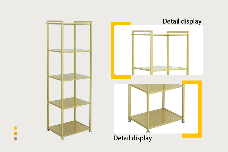 Elegant Gold 5-Tier Shelf Corner Metal Display Rack Manufacturers, Elegant Gold 5-Tier Shelf Corner Metal Display Rack Factory, Supply Elegant Gold 5-Tier Shelf Corner Metal Display Rack Retail Solution