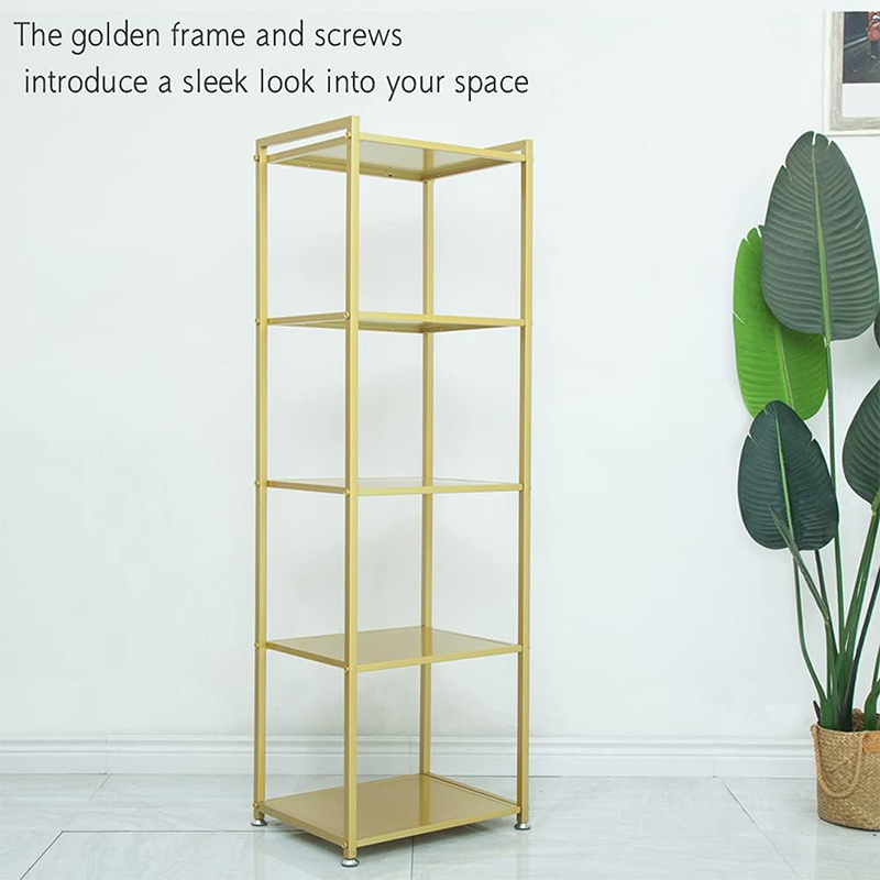 Elegant Gold 5-Tier Shelf Corner Metal Display Rack Manufacturers, Elegant Gold 5-Tier Shelf Corner Metal Display Rack Factory, Supply Elegant Gold 5-Tier Shelf Corner Metal Display Rack Retail Solution