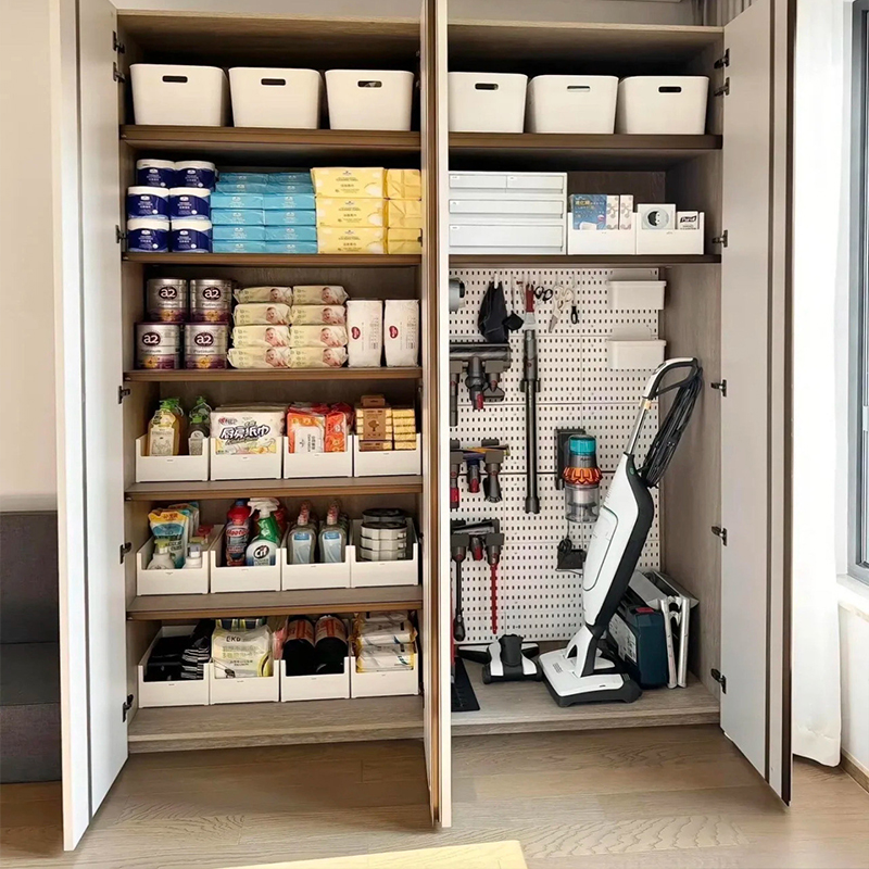 การจัดระเบียบบ้าน: กล่องเก็บอาหาร, ชั้นวางอะคริลิกและแผ่นไม้เจาะรู