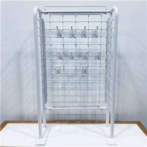Freestanding White Metal Grid Display Rack with Hooks
