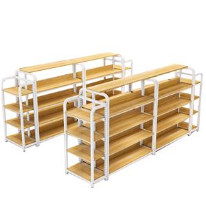 5-Tier Wooden Retail Display Rack with Dual Endcap Shelving
