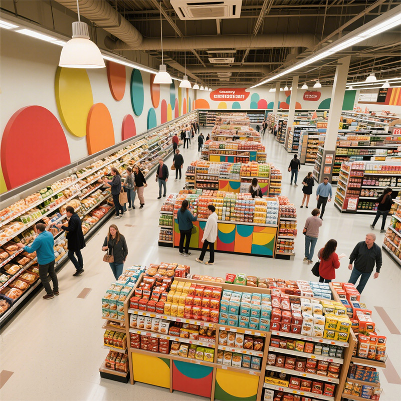 Retail grocery display shelves