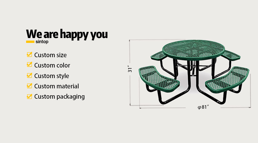 Round steel park dining set with benches