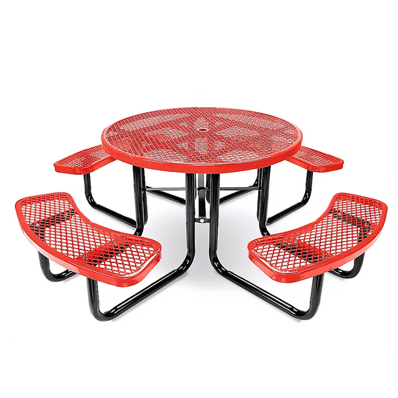 Round steel park dining set with benches