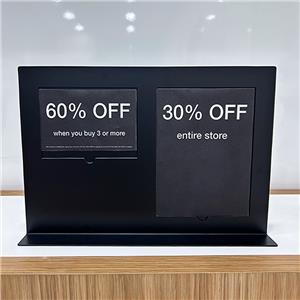 ที่วางป้ายโปรโมชั่นโลหะแบบช่องคู่สำหรับวางบนเคาน์เตอร์ขายปลีก